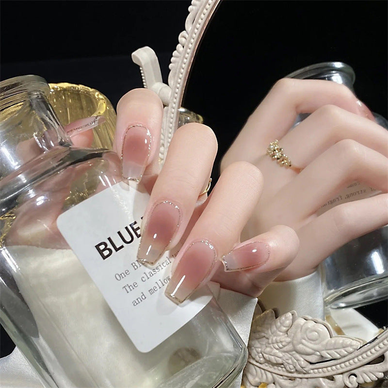 Internet celebrity wearable nail tips wholesale French simple ice transparent nail art finished product removable nail stickers jelly glue