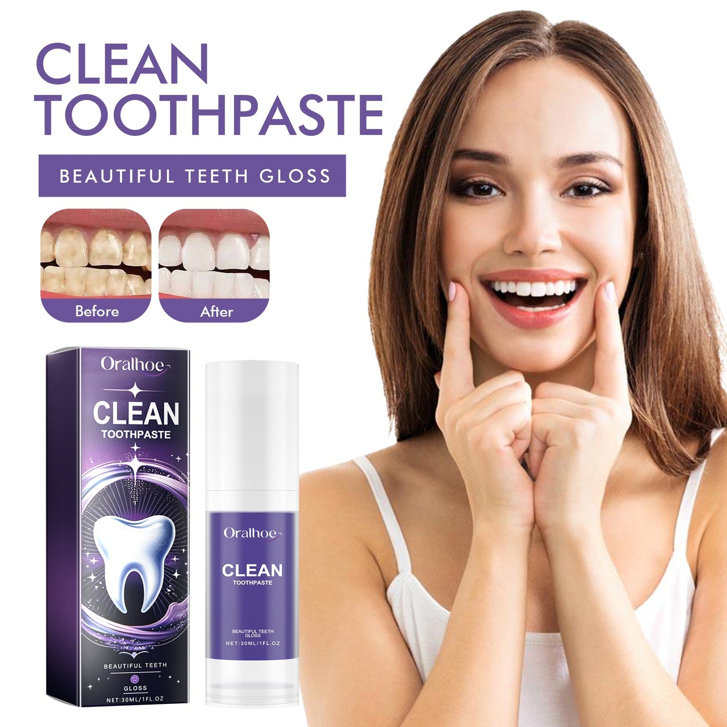 ORALHOE purple whitening toothpaste teeth yellow teeth stains breath care oral cleaning whitening toothpaste 