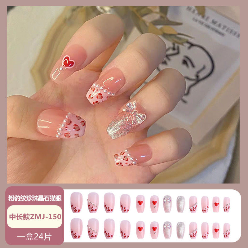 Wearable nail tips wholesale medium and long ice transparent oolong gradient peach nail art finished nail stickers false nails