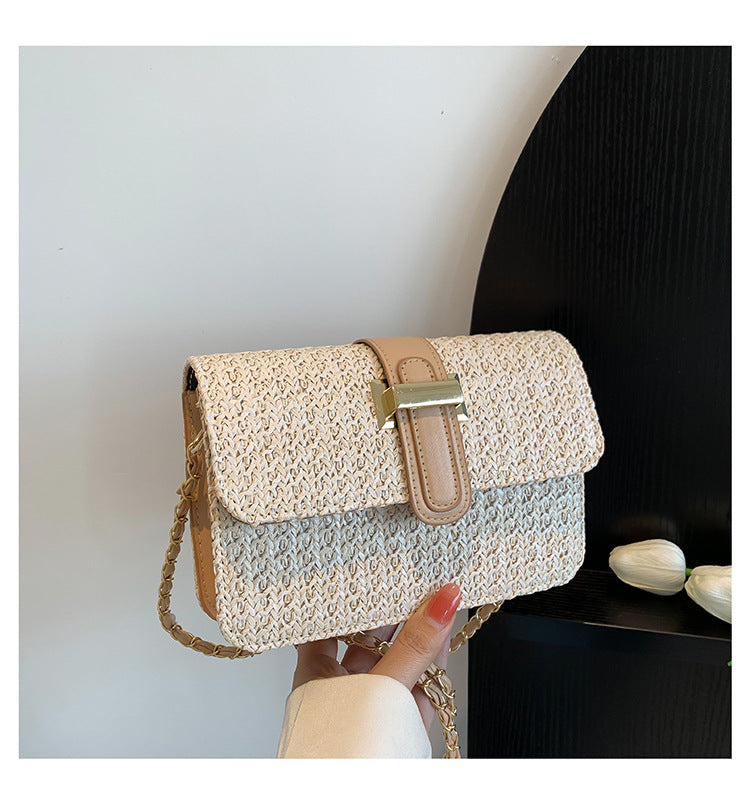 Fashion straw bag women 2024 new popular niche trend shoulder bag Korean version handheld messenger small bag women's bag 