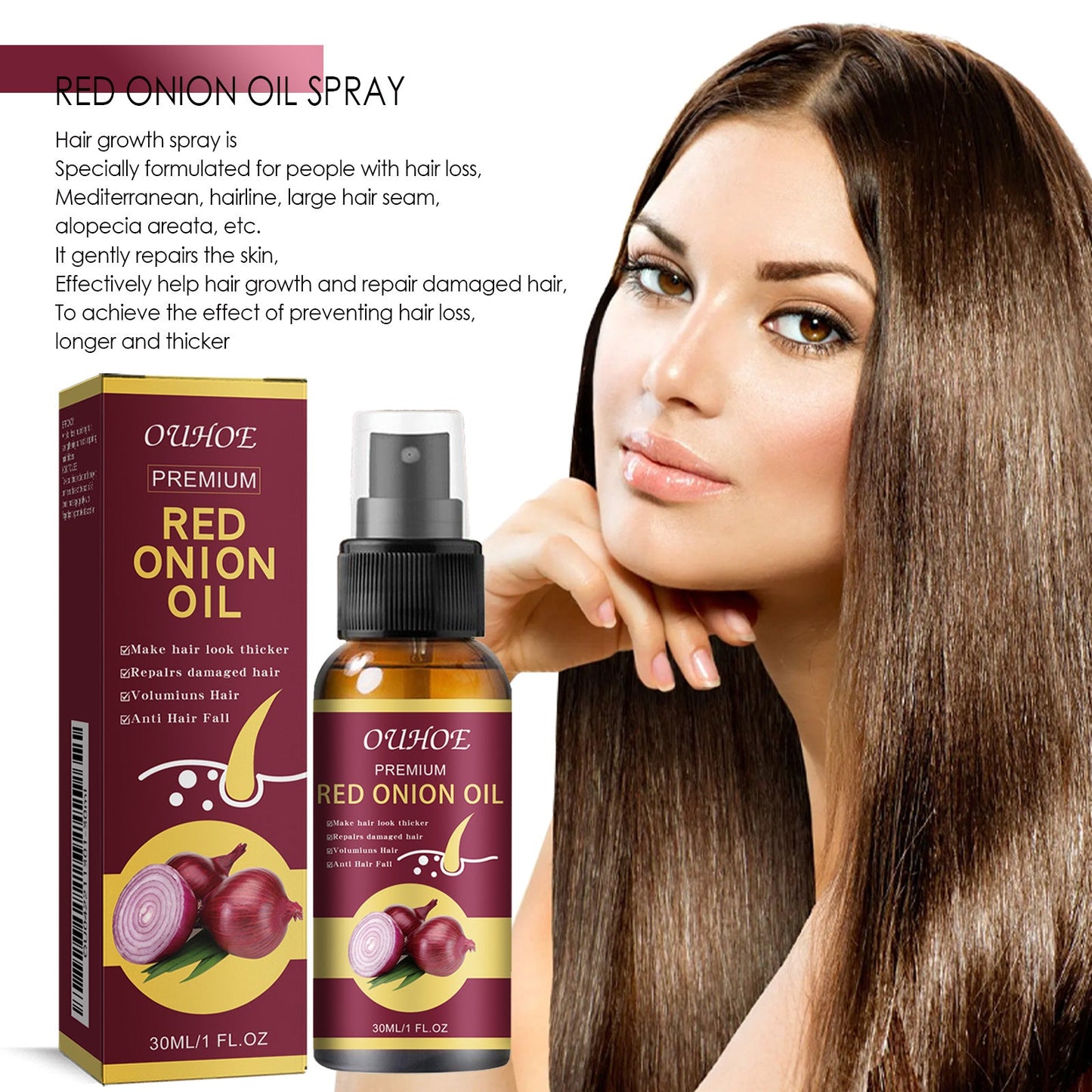 OUHOE Onion Hair Oil Thickening, Softening, Strong, Anti-hair Loss, Nourishing, Hair Care Spray 