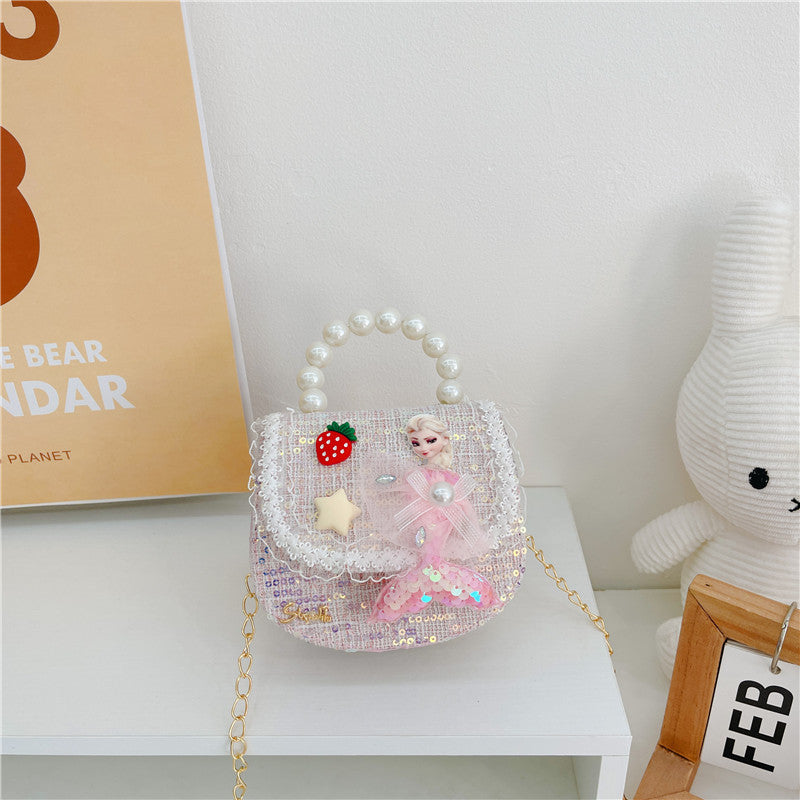 Children's Bags Girls Cute Little Princess Crossbody Bag Cartoon Little Girl Pearl Handbag Versatile Chain Shoulder Bag