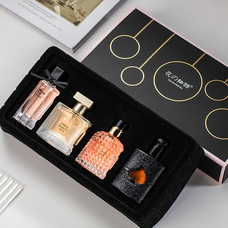 Flower Story Women's Perfume Set Gift Box Lasting Light Fragrance Live Broadcast Hot Black Opium Perfume Four-piece Set Wholesale 