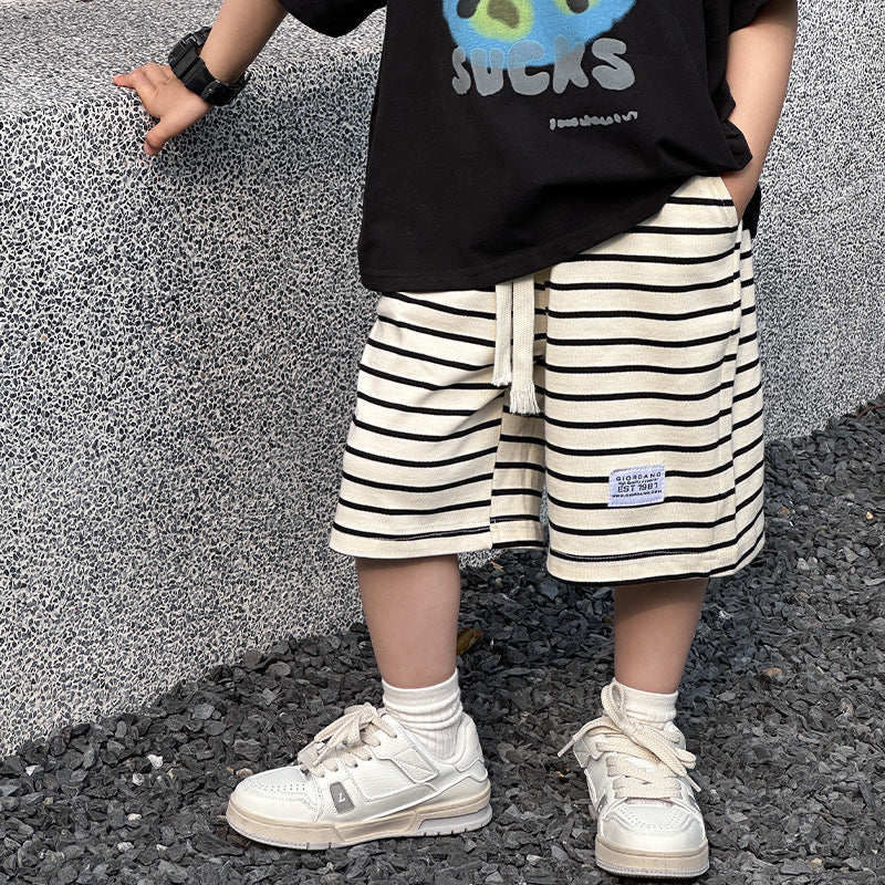 Children's pants boys sports shorts outer wear summer style 2024 summer new style little boy striped breathable shorts