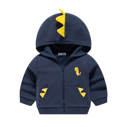 betop children's clothing 2024 spring and autumn new dinosaur children's jacket French ribbed top boy hooded sweater