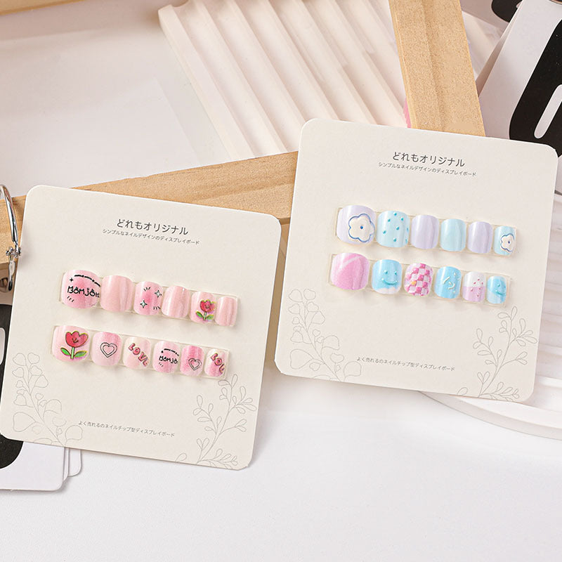 Children's wearable nails short girls wearable nail stickers false nail stickers embossed nail pieces cute cartoon students