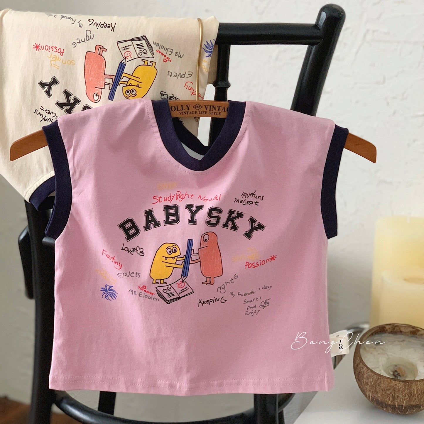 Children's vest Bangcheng 2024 summer boys cartoon graffiti sleeveless T-shirt children's clothing pullover top trend G0213