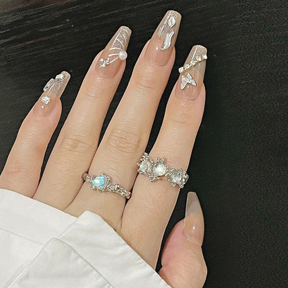 Douyin hot-selling handmade wearable nails medium and long French butterfly diamond whitening nail stickers nail art nail tips wholesale