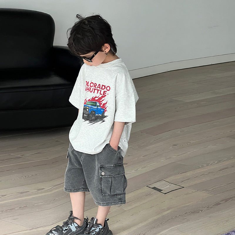 Children's clothing boys short-sleeved T-shirt children's summer tops 2024 summer new boys loose half-sleeved clothes 5 wholesale