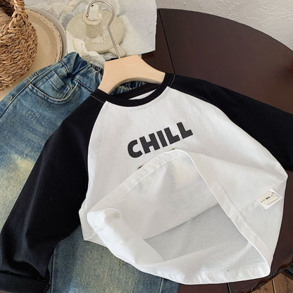 Children's T-shirt Bangcheng 2024 Spring Children's Clothing Cartoon Print Boys and Girls Towel Embroidery Label Long Sleeve Top G0055