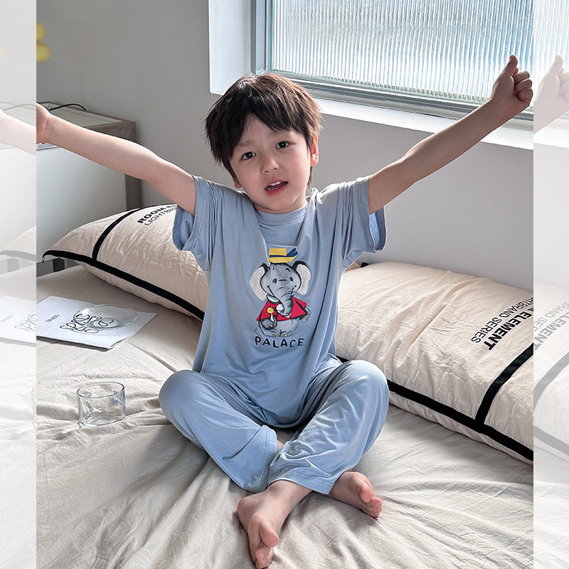 Elmo Beibei Children's Summer Modal 2024 Cartoon Home Clothes for Boys and Girls Comfortable Air-conditions and Pajamas Set two-pieces