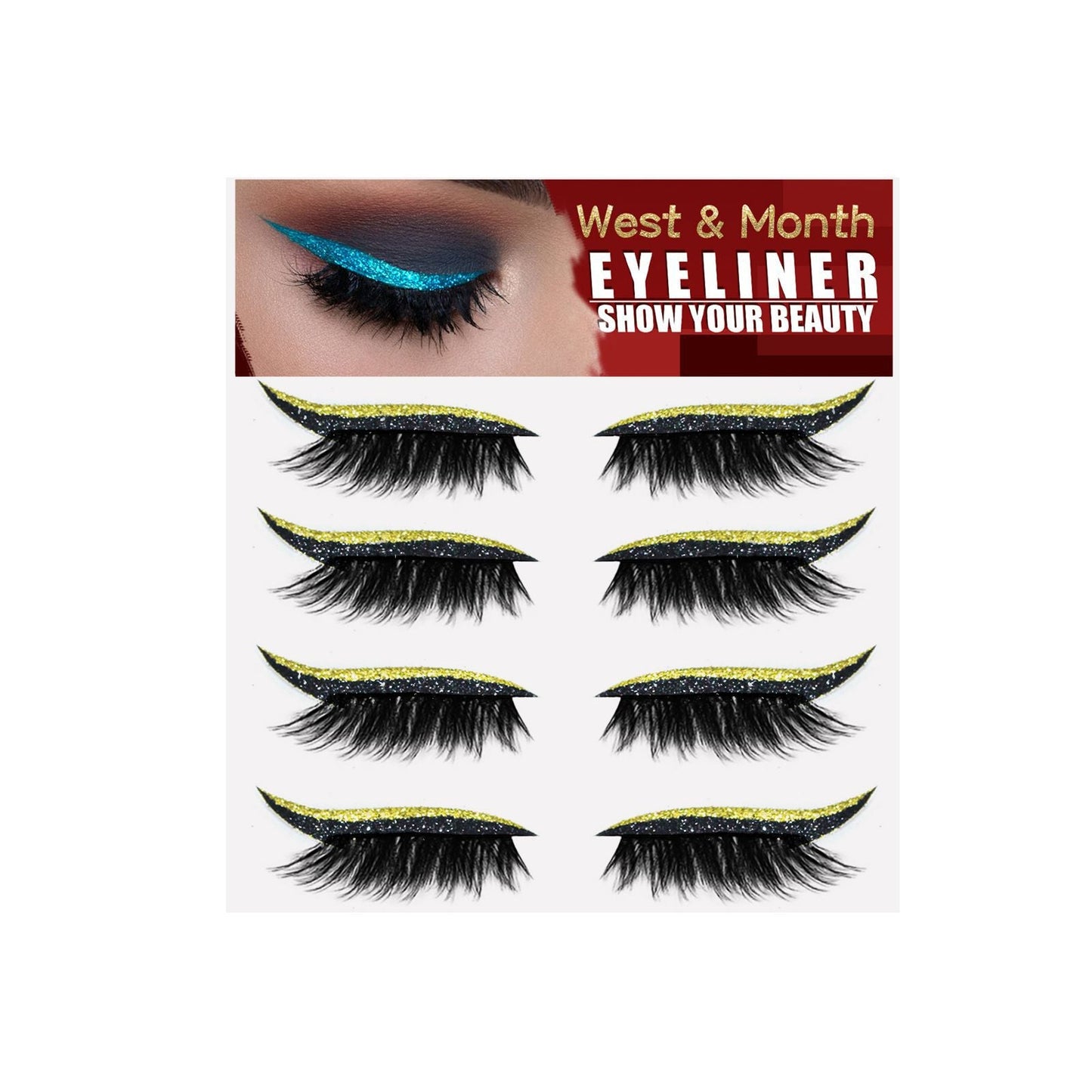 West&amp;Month 4 pairs of eyelash eyeliner stickers without glue, self-adhesive frozen glue strips, curling false eyelashes 