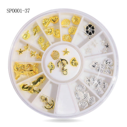 Cross-border nail art accessories nail flat bottom fantasy alloy diamond special-shaped white AB rhinestone accessories 12 grid turntable wholesale