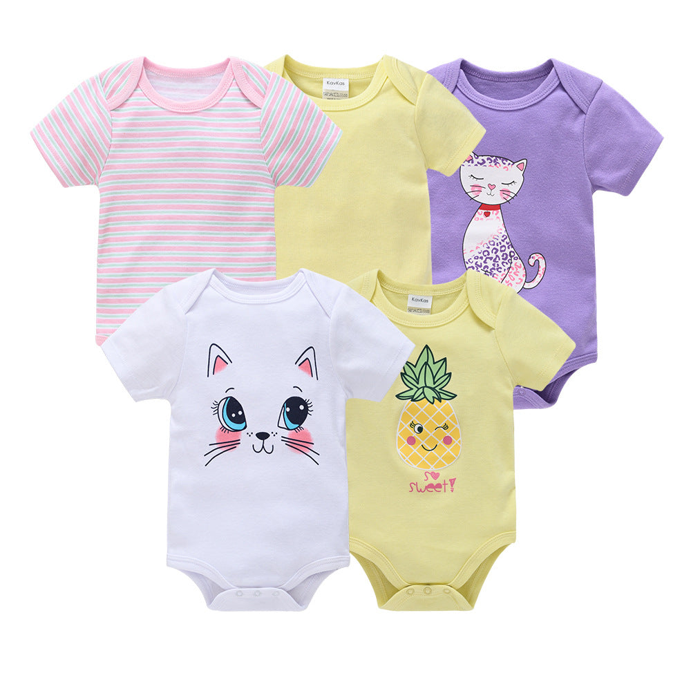 Spot wholesale cross-border baby jumpsuit 5-piece set short-sleeved hip-wrapped romper summer new ins girl clothes