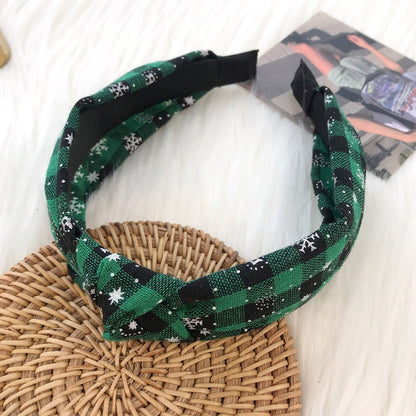 New Christmas series headband for women European and American ethnic style knotted head buckle red fabric plaid headband hair cave women