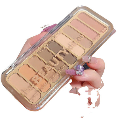 2023 new nine-color eyeshadow palette daily nude matte pearlescent non-smudged high-gloss blush contour three-in-one