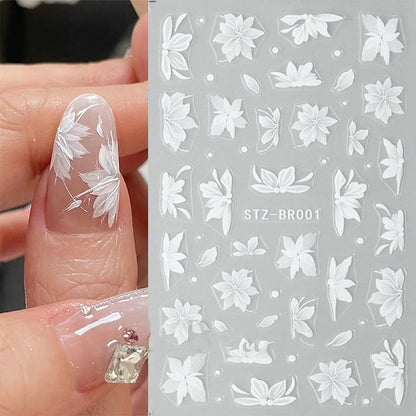 Nail stickers ins style hand-painted net red white magnolia elegant five-petal flower flower adhesive thin tough nail stickers