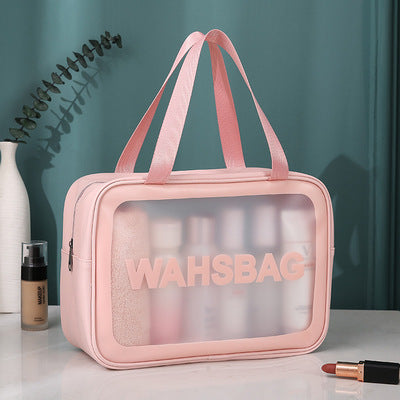 New PU three-piece frosted cosmetic bag PVC transparent wash bag storage bag large capacity LOGO production 