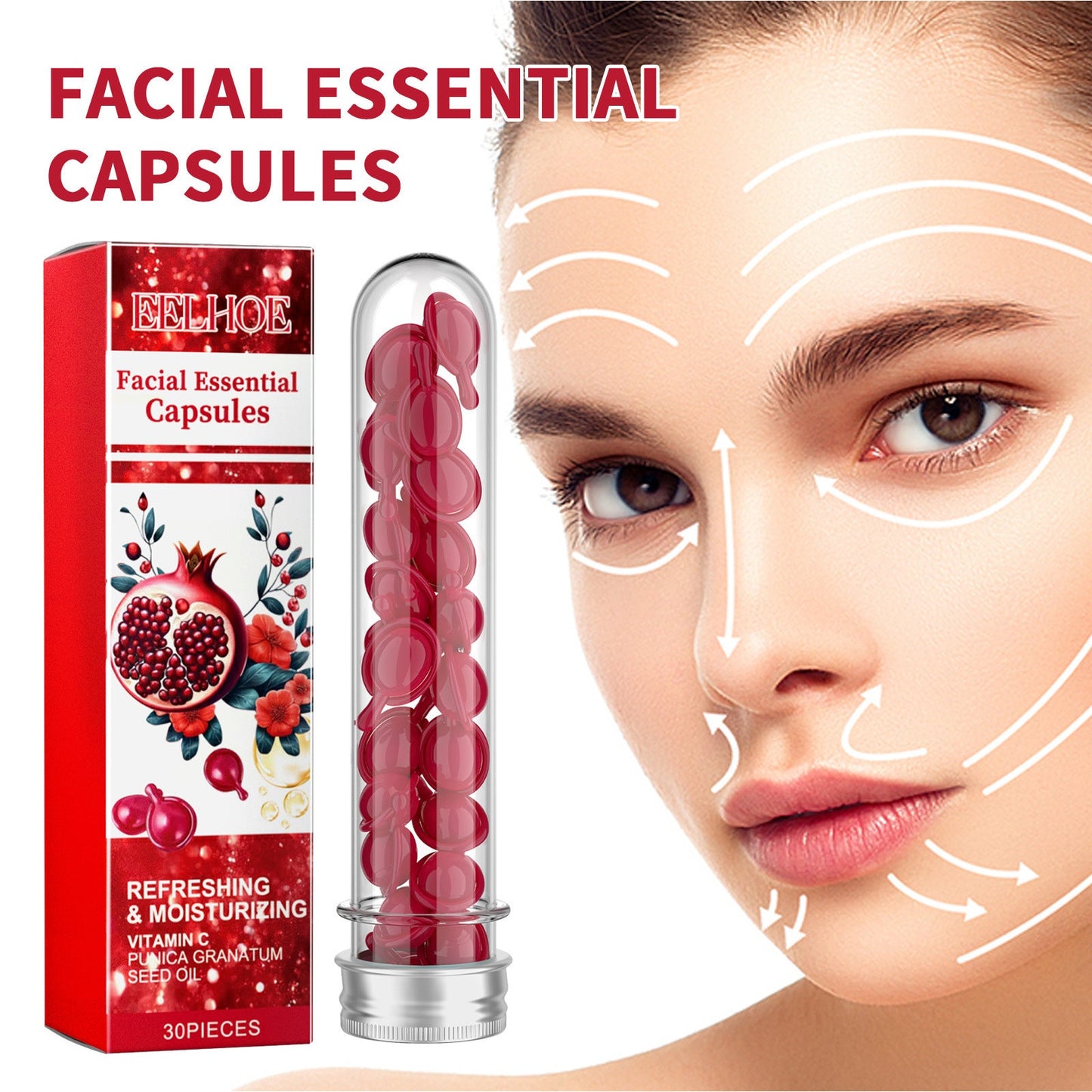 EELHOE Vitamin C Facial Capsule Essence ផ្តល់សំណើម ភ្លឺថ្លា ក្មេងជាងវ័យ តឹងណែន ទប់ស្កាត់ភាពចាស់ និងកាត់បន្ថយស្នាមជ្រួញ 