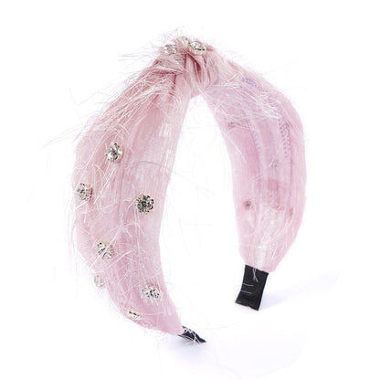 New French headband for women European and American ethnic style rhinestone knotted head buckle wide edge wool beard cloth tassel headband hair cave women