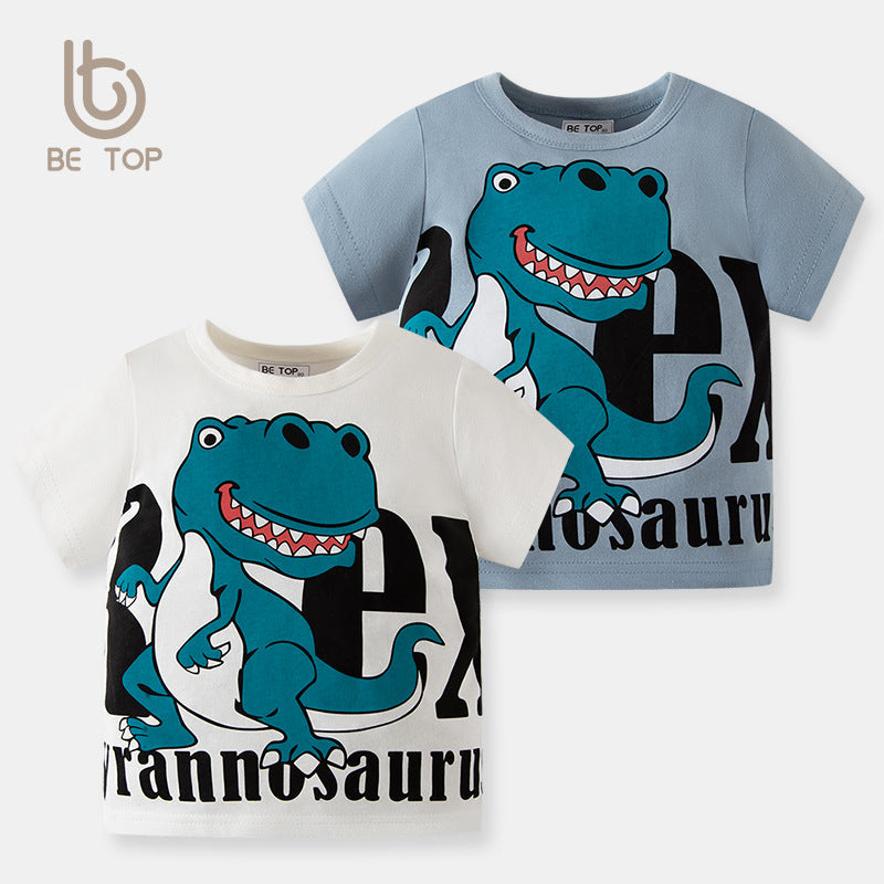 2024 summer children's short-sleeved cotton boy T-shirt half-sleeved cartoon horror top new children's clothing one piece delivery