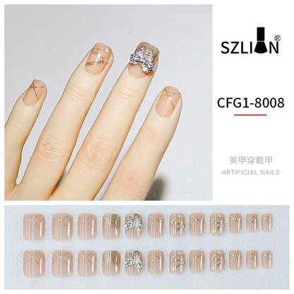 New hot sale wearable nail tips wholesale French simple ice transparent nail art finished product removable nail stickers thin