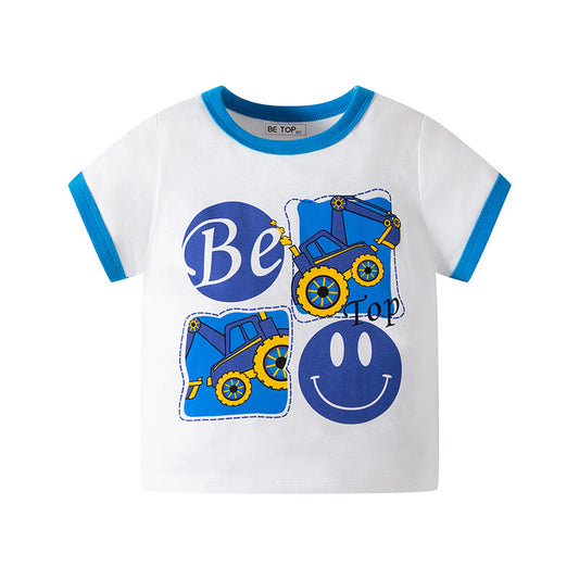 2023 new summer children's short-sleeved T-shirt trendy brand boy baby pure cotton round neck car half-sleeve one piece delivery