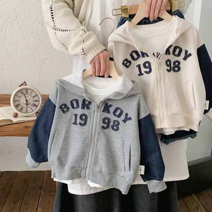 Bangcheng children's clothing 2024 spring casual boys and girls denim patchwork jacket stylish children's cardigan top G0007