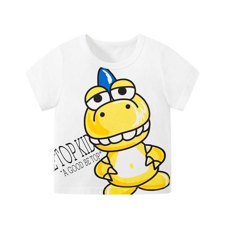 2024 new cross-border Korean summer children's cartoon T-shirt dinosaur pure cotton baby top boy's fashionable T-shirt trend