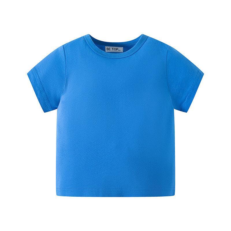 be top children's short-sleeved T-shirt for boys and girls in summer thin solid color round neck advertising clothes for babies all-match half-sleeve