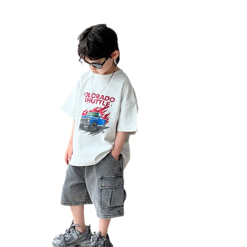 Children's clothing boys short-sleeved T-shirt children's summer tops 2024 summer new boys loose half-sleeved clothes 5 wholesale