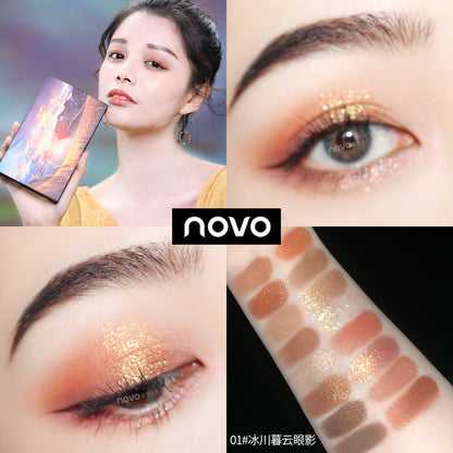 NOVO5326 Reed Glacier Eyeshadow កូល័រលាបត្របកភ្នែក លាបលាយជាស្រមោលភ្នែក ​Matte Pearlescent Earth Color Glitter Sequins