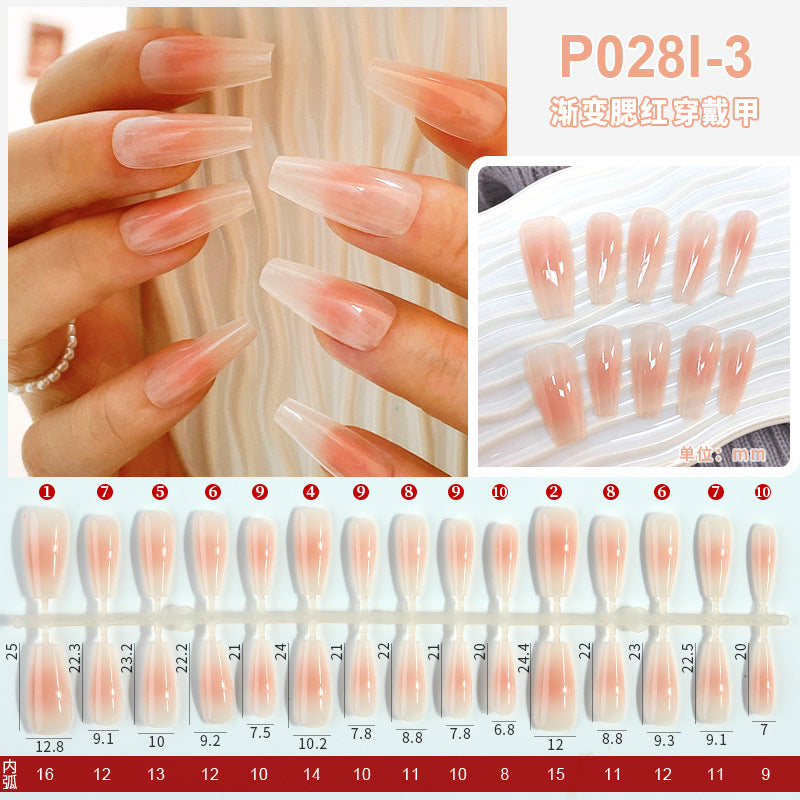 Nail polish spray semi-finished nail piece blush gradient nail polish spray painting hand-wearing long T-shirt fake nail piece