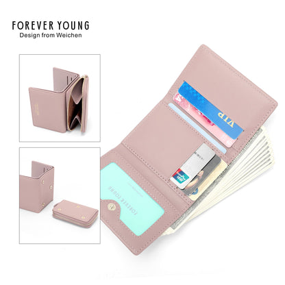 Forever Young ladies short wallet ticket clip tri-fold lightweight multi-functional dual-use card holder coin purse female 