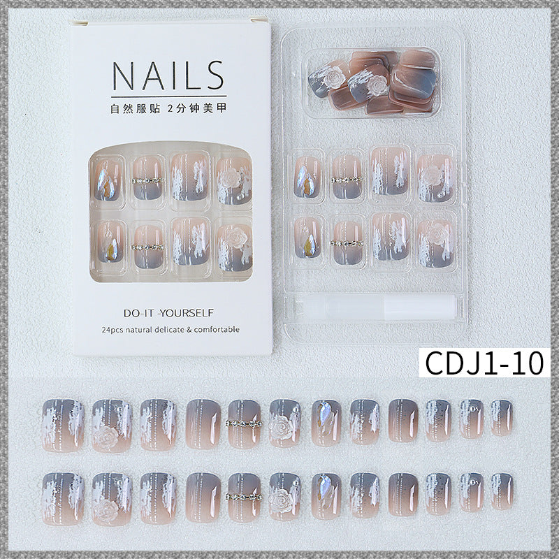 New hot sale wearable nail tips wholesale French simple ice transparent nail art finished product removable nail stickers thin