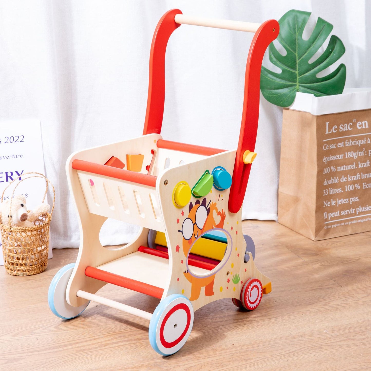 Factory direct sales new multifunctional children's hand-pushing toy shopping cart toddler wooden supermarket trolley toy car