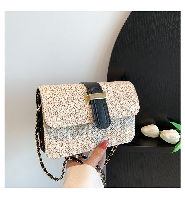 Fashion straw bag women 2024 new popular niche trend shoulder bag Korean version handheld messenger small bag women's bag 