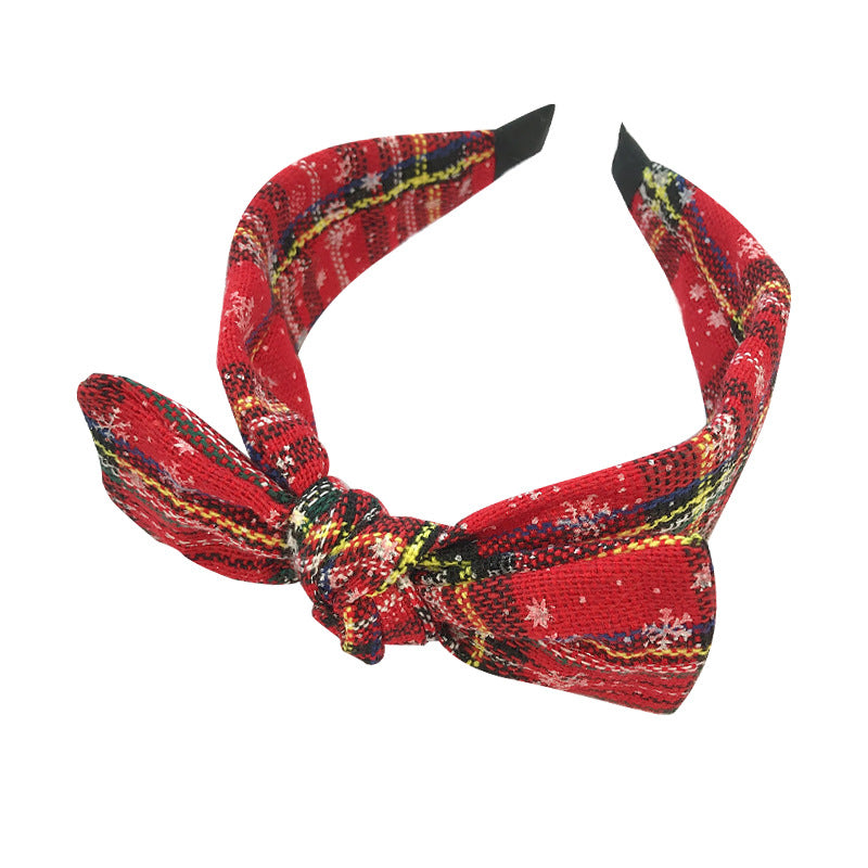 2024 New Christmas Bow Headband Women European and American Retro Plaid Knotted Head Buckle Christmas Headband Hair Cave Women