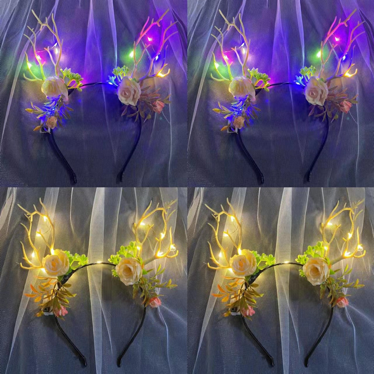 New Christmas flower heart antler headband Internet celebrity elk luminous headdress Christmas jewelry hairpin hair accessories hot sale