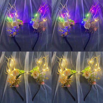 New Christmas flower heart antler headband Internet celebrity elk luminous headdress Christmas jewelry hairpin hair accessories hot sale