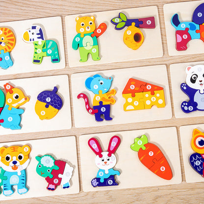 Cross-border children's wooden early education food chain animal color matching cognitive 3d three-dimensional jigsaw puzzle educational toys