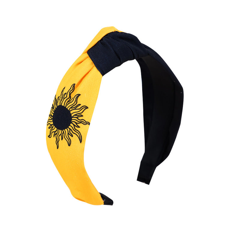 2021wish new style headband female European and American retro ethnic style knotted head buckle sunflower double color headband hair cave