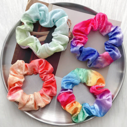 2024 Cross-border special supply autumn and winter new pig intestine hair ring colorful flannel head flower seven color tied ponytail headdress