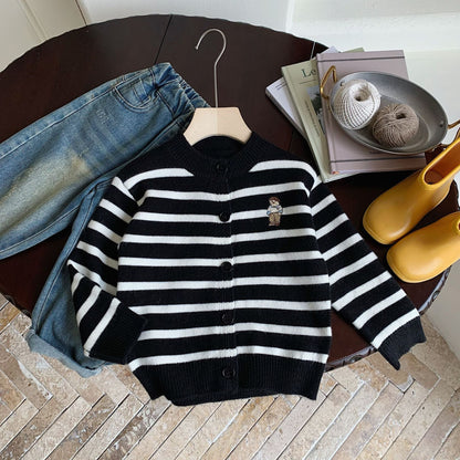 Children's sweater Bangcheng 2024 spring new children's clothing striped wool cardigan boys and girls bear coat MY0022