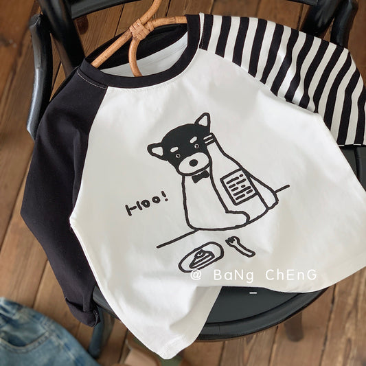 Children's T-shirt Bangcheng 2024 Spring Children's Clothing Pullover Simple Drawing Long T Boys Raglan Sleeve Top Trend G0041