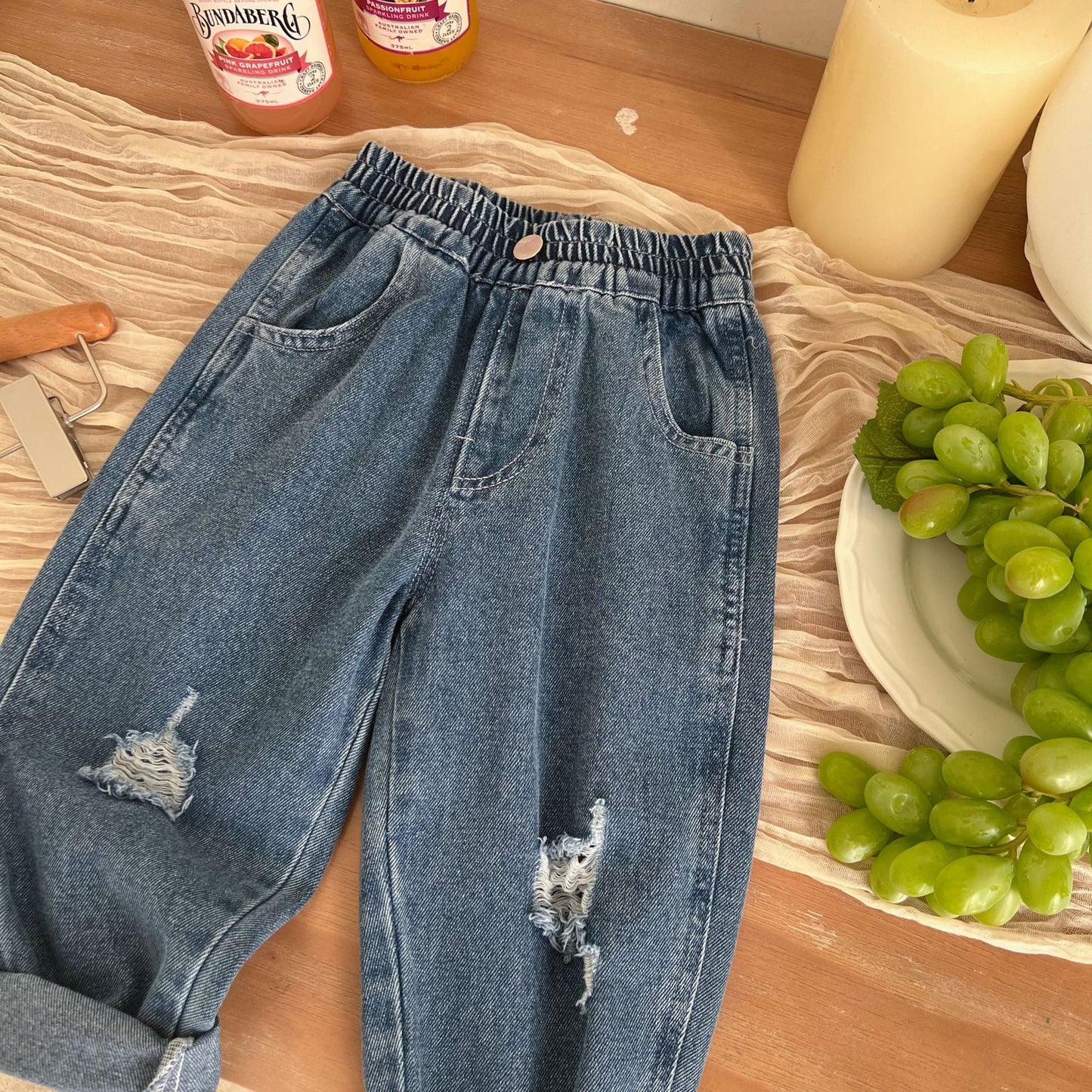 Children's clothing 2024 spring new children's pants children's casual pants baby autumn trousers boy's pants ripped jeans