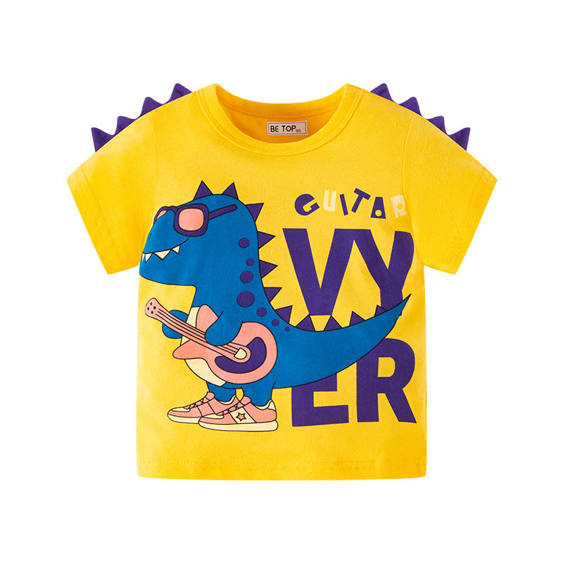 2024 New Dinosaur 3D Children Cartoon Short Sleeve T-shirt Boy Baby Knitted Top Wholesale One Piece Dropshipping