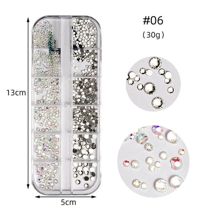 Zhifei nail art high silver flat bottom diamond 12 styles nail art fantasy color AB water diamond decoration shiny diamond long box