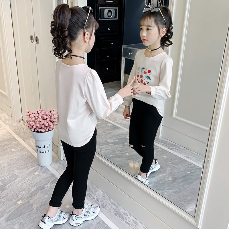 Girls long-sleeved T-shirt 2024 new spring and autumn middle and large children's stylish casual bottoming shirt children's clothing pure cotton top