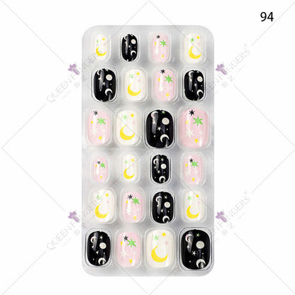 Zhifei nail art children's finished nail pieces 24 pieces flame cartoon bagged wearable finished nail art children's patches